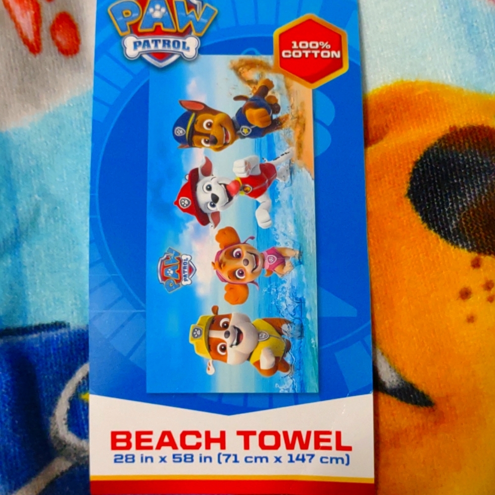 Paw patrol childrens beach towels 28in x58in NWT.